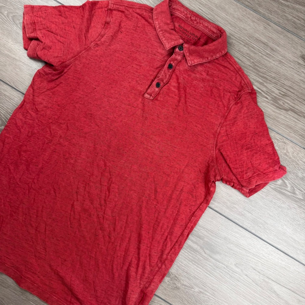 Banana Republic Mens Polo Shirt Vintage Tee Slub Knit Red Medium